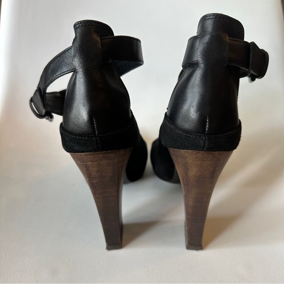 AllSaints Wrap Buckle Suede Peep Toe Heels - Size 38 - Picture 7 of 8